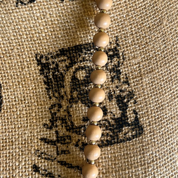 Long Wooden Bead Necklace With Gold Ring - Picture 3 of 7
